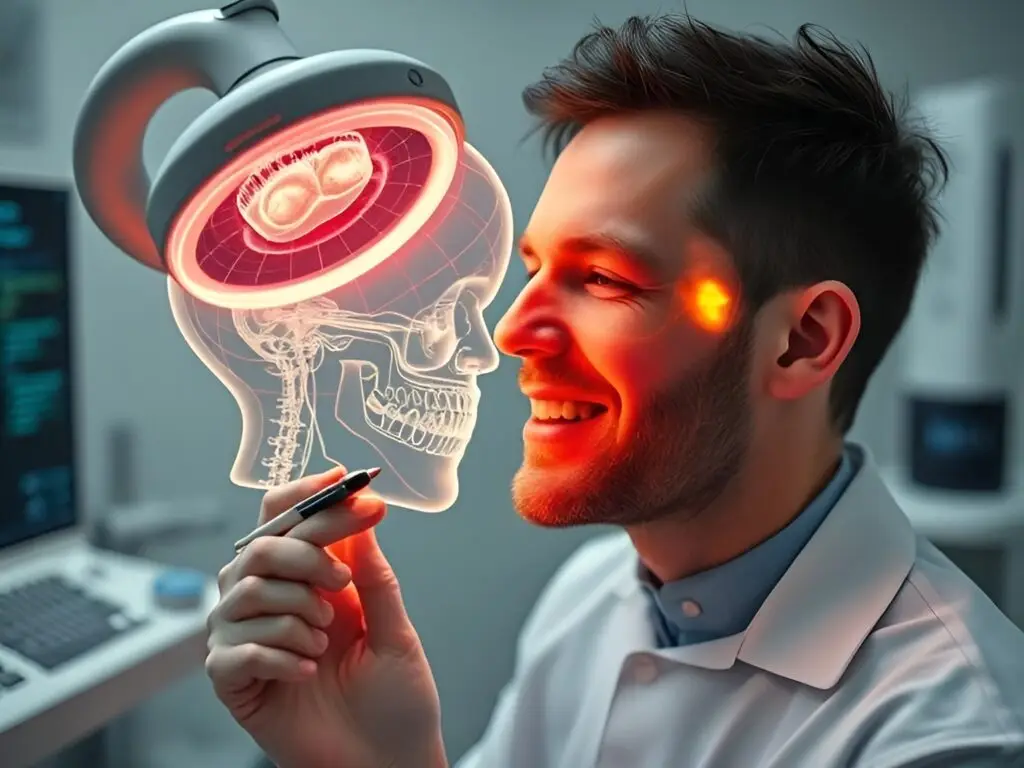 Dentist analyzing patient case with AI technology for precision dentistry